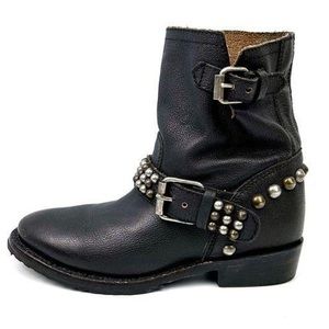 ASH Vicious Black Leather Studded Motorcycle Boots 38 / 8 Biker Booties